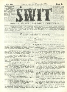 Świt : tygodnik naukowy, literacki i artystyczny. 1872.09.14 R.1 Nr33