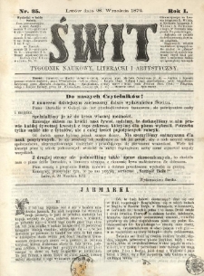 Świt : tygodnik naukowy, literacki i artystyczny. 1872.09.28 R.1 Nr35