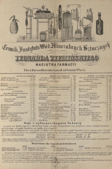 Cennik Instytutu Wód Mineralnych Sztucznych Leonarda Ziemińskiego [...]