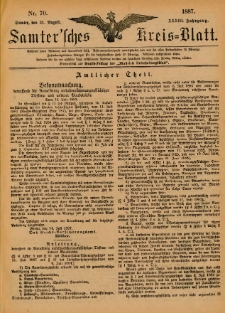 Samtersches Kreis-Blatt = Dziennik Powiatu Szamotulskiego 1887.08.31 Jg.33 Nr70