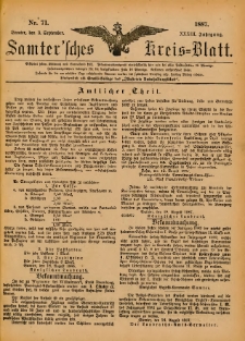 Samtersches Kreis-Blatt = Dziennik Powiatu Szamotulskiego 1887.09.03 Jg.33 Nr71