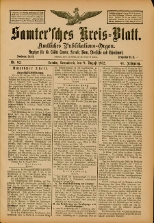 Samtersches Kreis-Blatt = Dziennik Powiatu Szamotulskiego 1902.08.09 Jg.48 Nr92