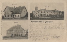 Pozdrowienie z Będlewa. Gościniec. Zamek. Szkoła.