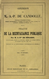 Opinion de M. A.-P. Candolle [...] sur le Traité de la bienfaisance publique
