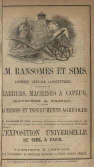 Le Catalogue [...] des machines et instruments aratoires de [...] Ransomes et Sims d'Ipswich [...] admis à l'Exposition Universelle de Paris, 1856 [...]