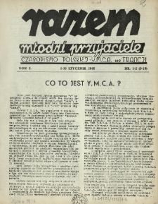 Razem Młodzi Przyjaciele : czasopismo Polskiej YMCA we Francji. 1945 R.2 Nr1-2