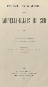 Esquisse demographique de la Nouvelle-Galles du Sud