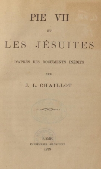 Pie VII et les Jésuites : d'après des documents inédits