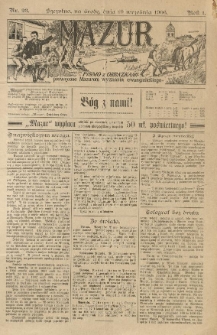 Mazur : pismo z obrazkami poświęcone Mazurom wyznania ewangelickiego. 1906.09.19 R.1 nr23
