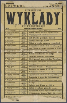 [Afisz] : [Incipit:] Powszechne wykłady uniwersyteckie 1937 listopad-grudzień / Uniwersytet Poznański