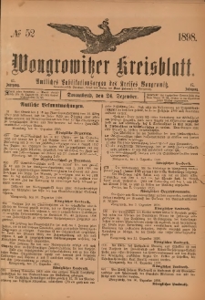 Wongrowitzer Kreisblatt: Amtliches Publikationsorgan des Kreises Wongrowitz 1898.12.24 Jg.47 Nr 52