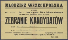 [Afisz] : [Incipit:] Młodzież Wszechpolska urządza we wtorek dn. 12 bm. o godz. 20,30 w lokalu własnym (św. Marcin, podwórze, prawo, I. pietro) zebranie kandydatów z ref. kol. Alfonsa Kempińskiego n.t. "Ku czemu Polska ma zdążać".