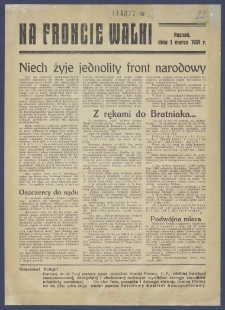Na froncie walki : Poznań, dnia 1 marca 1934 r. / [red. odp. Bogdan Maciejewski].