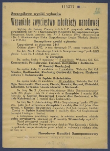 Wspaniałe zwycięstwo młodzieży narodowej : [Incipit:] Wybory do Bratniej Pomocy S.S.S.U.P. przyniosły olbrzymie zwycięstwo listy Nr. 1 Narodowego Komitetu Samopomocowego [...] / Narodowy Komitet Samopomocowy.