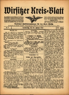 Wirsitzer Kreis-Blatt: Amtliches Publikationsorgan f&uuml;r den Kreis Wirsitz 1912.01.18 Jg.68 Nr7
