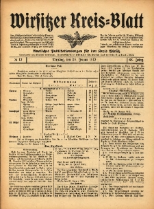 Wirsitzer Kreis-Blatt: Amtliches Publikationsorgan f&uuml;r den Kreis Wirsitz 1912.01.30 Jg.68 Nr12