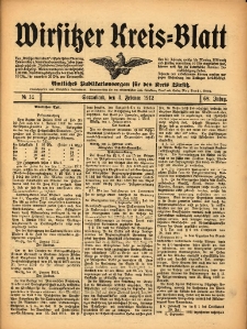 Wirsitzer Kreis-Blatt: Amtliches Publikationsorgan f&uuml;r den Kreis Wirsitz 1912.02.03 Jg.68 Nr14