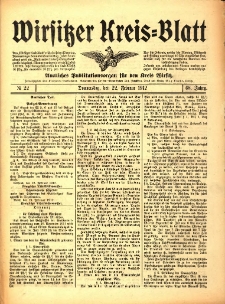 Wirsitzer Kreis-Blatt: Amtliches Publikationsorgan f&uuml;r den Kreis Wirsitz 1912.02.22 Jg.68 Nr22