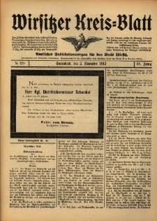 Wirsitzer Kreis-Blatt: Amtliches Publikationsorgan f&uuml;r den Kreis Wirsitz 1912.11.02 Jg.68 Nr129