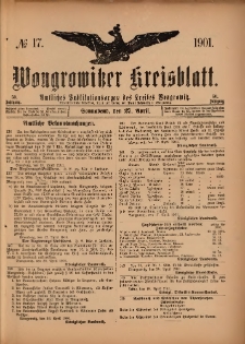 Wongrowitzer Kreisblatt: Amtliches Publikationsorgan des Kreises Wongrowitz 1901.04.27.Jg.50 Nr 17