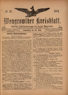 Wongrowitzer Kreisblatt: Amtliches Publikationsorgan des Kreises Wongrowitz 1901.05.25.Jg.50 Nr 21