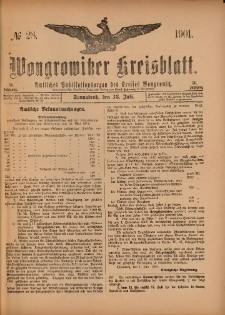 Wongrowitzer Kreisblatt: Amtliches Publikationsorgan des Kreises Wongrowitz 1901.07.13.Jg.50 Nr 28