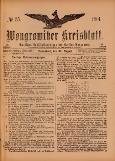 Wongrowitzer Kreisblatt: Amtliches Publikationsorgan des Kreises Wongrowitz 1901.08.31.Jg.50 Nr 35