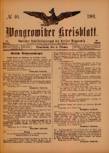 Wongrowitzer Kreisblatt: Amtliches Publikationsorgan des Kreises Wongrowitz 1901.10.05.Jg.50 Nr 40