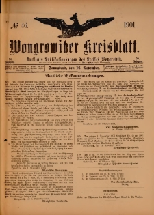 Wongrowitzer Kreisblatt: Amtliches Publikationsorgan des Kreises Wongrowitz 1901.11.16.Jg.50 Nr 46