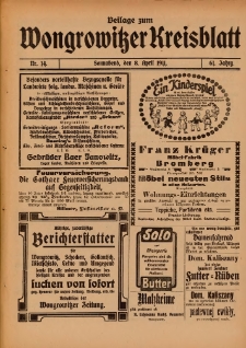 Beilage zum Wongrowitzer Kreisblatt 1911.04.08.Jg.61 Nr 14