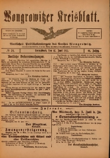 Wongrowitzer Kreisblatt: Amtliches Publikationsorgan des Kreises Wongrowitz 1911.06.17.Jg.61 Nr 24