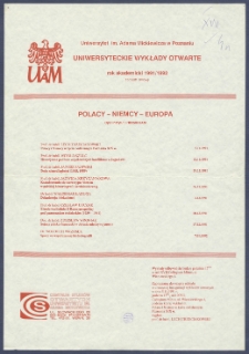 [Afisz] : [Incipit:] Uniwersyteckie wykłady otwarte : rok kademicki 1991/1992 : semestr zimowy [...] / Uniwersytet im. Adama Mickiewicza w Poznaniu, Centrum Studi&oacute;w Otwartych Uniwersytetu im. Adama Mickiewicza w Poznaniu.
