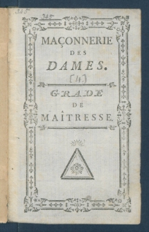 Ma&ccedil;onnerie Des Dames.