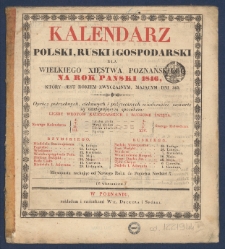 Kalendarz Polski, Ruski i Gospodarski na Rok Pański 1846 dla Wielkiego Xięstwa Poznańskiego : kt&oacute;ry jest rokiem zwyczaynym maiącym dni 365.