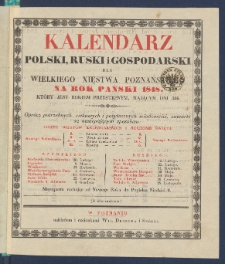 Kalendarz Polski, Ruski i Gospodarski na Rok Pański 1848 dla Wielkiego Xięstwa Poznańskiego : kt&oacute;ry jest rokiem zwyczaynym maiącym dni 365.