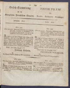 Sammlung mehrerer das Gro&szlig;herzogthum Posen ahgehenden Verordnungen aus den Jahren ... = Zbi&oacute;r Rozmaitych Wielkiego Xięstwa Poznańskiego Dotyczących Ustaw z lat ... .1815-1817. Rok 1816