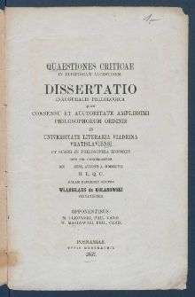 Quaestiones ciriticae in Euripideam Alcestidem.