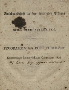 Programma Na Popis Publiczny Kr&oacute;lewskiego Leszczyńskiego Gimnazyum 1826