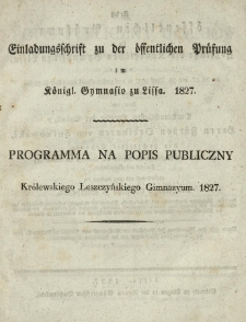 Programma Na Popis Publiczny Kr&oacute;lewskiego Leszczyńskiego Gimnazyum 1827
