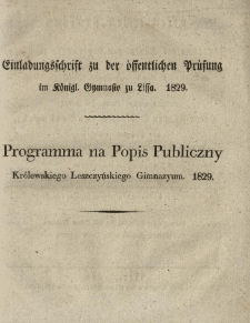 Programma Na Popis Publiczny Kr&oacute;lewskiego Leszczyńskiego Gimnazyum 1829