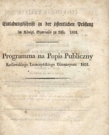 Programma Na Popis Publiczny Kr&oacute;lewskiego Leszczyńskiego Gimnazyum 1831
