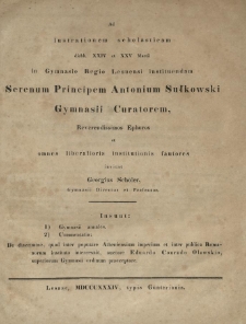 Wiadomość o stanie Kr&oacute;lewskiego Gimnazyum w Lesznie w ciągu roku szk&oacute;lnego od Wielkiejnocy 1833 r. aż do tegoż czasu 1834 r.