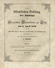 Wiadomość o stanie Kr&oacute;lewskiego Gimnazyum w Lesznie w ciągu roku szk&oacute;lnego od Wielkiejnocy r. 1848. do Wielkiejnocy r. 1849.