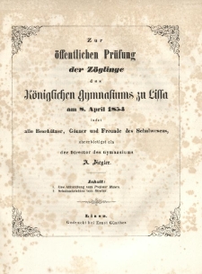 Wiadomość o stanie Kr&oacute;lewskiego Gimnazyum w Lesznie w ciągu roku szk&oacute;lnego od Wielkiejnocy r. 1853 do Wielkiejnocy r. 1854