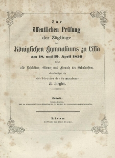 Wiadomość o stanie Kr&oacute;l. Gimnazyum w Lesznie w ciągu roku szkolnego od Wielkiejnocy r. 1858 do Wielkiejnocy r. 1859