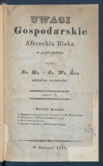 Uwagi gospodarskie Albrechta Bloka w języku polskim.