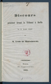 Discours prononc&eacute; devant le Tribunal &agrave; Berlin le 5. Ao&ucirc;t 1847.