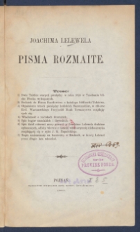 Joachima Lelewela Pisma rozmaite.