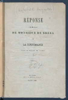 R&eacute;ponse &agrave; la brochure de monsieur de Breza sur la russomanie dans le Duch&eacute; de Posen.