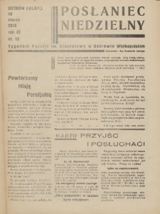 Posłaniec Niedzielny: organ Parafii św. Stanisława BM w Mieście Ostrowie Archidiec. Poznańskiej 1935.03.10 R.9 Nr10
